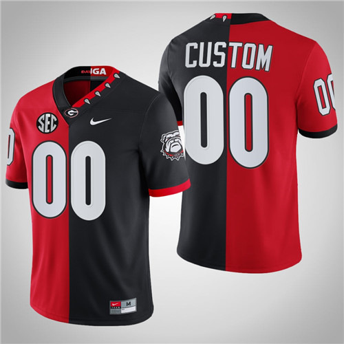 Georgia Bulldogs 00 Custom Mascot 100th Anniversary Split Edition Jersey Red Black
