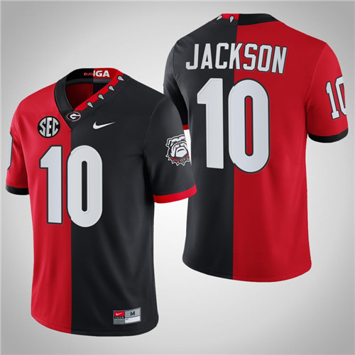 Georgia Bulldogs 10 Kearis Jackson Mascot 100th Anniversary Split Edition Jersey Red Black