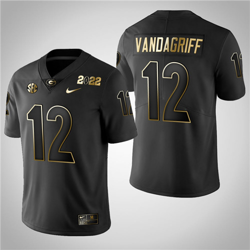 Georgia Bulldogs 12 Brock Vandagriff Golden 2021 National Champions Jersey Black