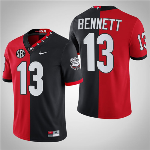 Georgia Bulldogs 13 Stetson Bennett Mascot 100th Anniversary Split Edition Jersey Red Black