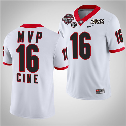 Georgia Bulldogs 16 Lewis Cine 2021-22 CFP National Champions MVP Jersey Red