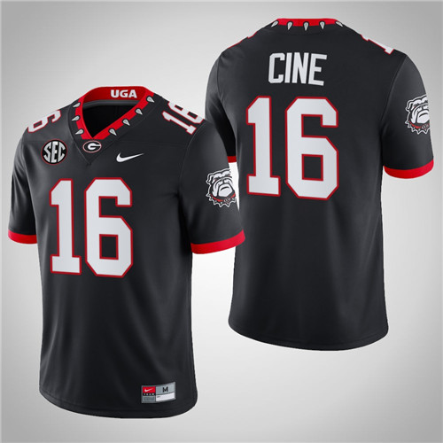 Georgia Bulldogs 16 Lewis Cine Chick-fil-A Block Number Font Jersey Black