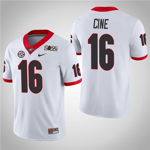 Georgia Bulldogs 16 Lewis Cine Game 2021 National Champions Jersey White