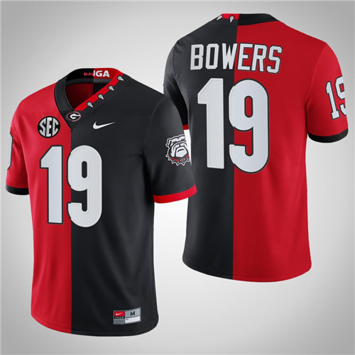 Georgia Bulldogs 19 Brock Bowers Mascot 100th Anniversary Split Edition Jersey Red Black