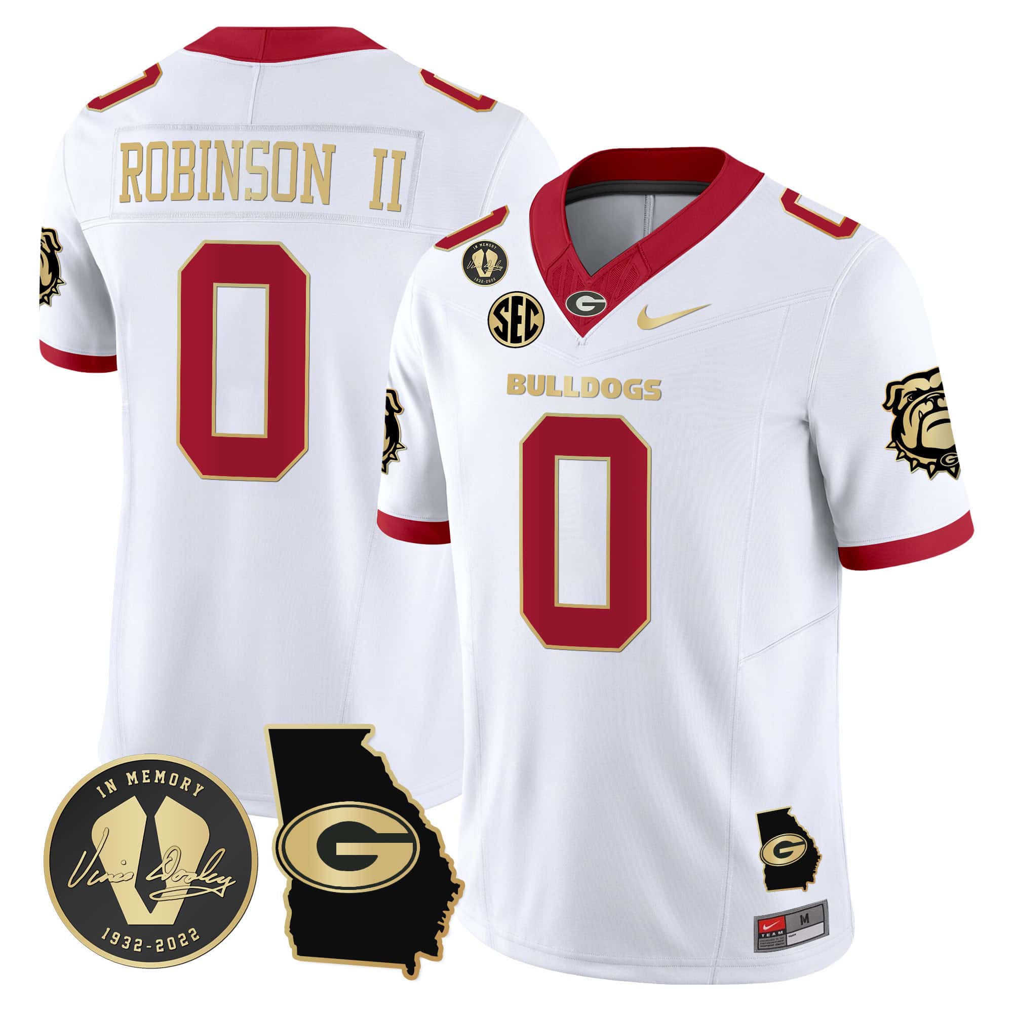 Georgia Bulldogs 2024 Vapor Football Jersey V5 – Georgia Map – All  Stitched   White Gold Trim #0 Roderick Robinson II