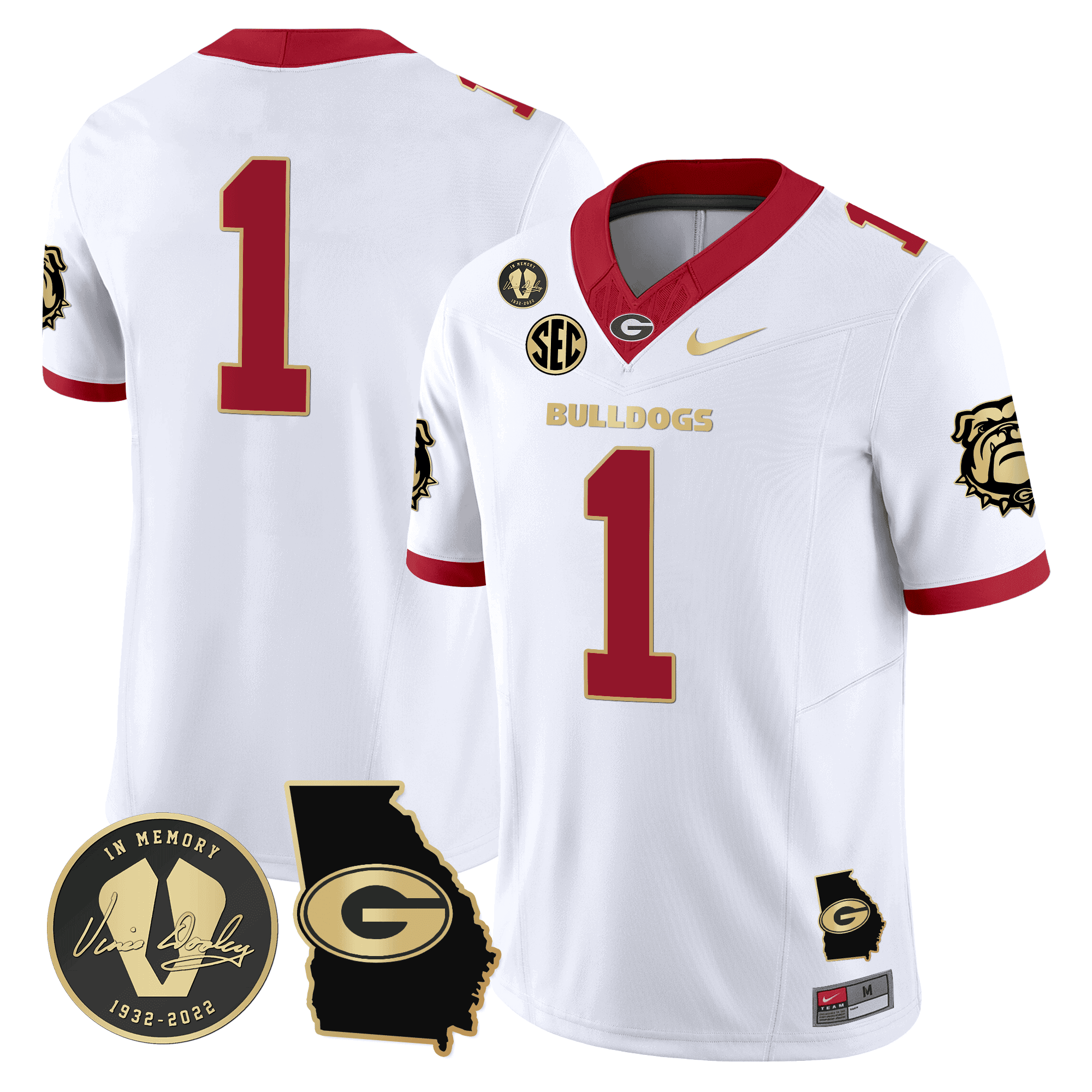 Georgia Bulldogs 2024 Vapor Football Jersey V5 – Georgia Map – All  Stitched   White Gold Trim #1  no name