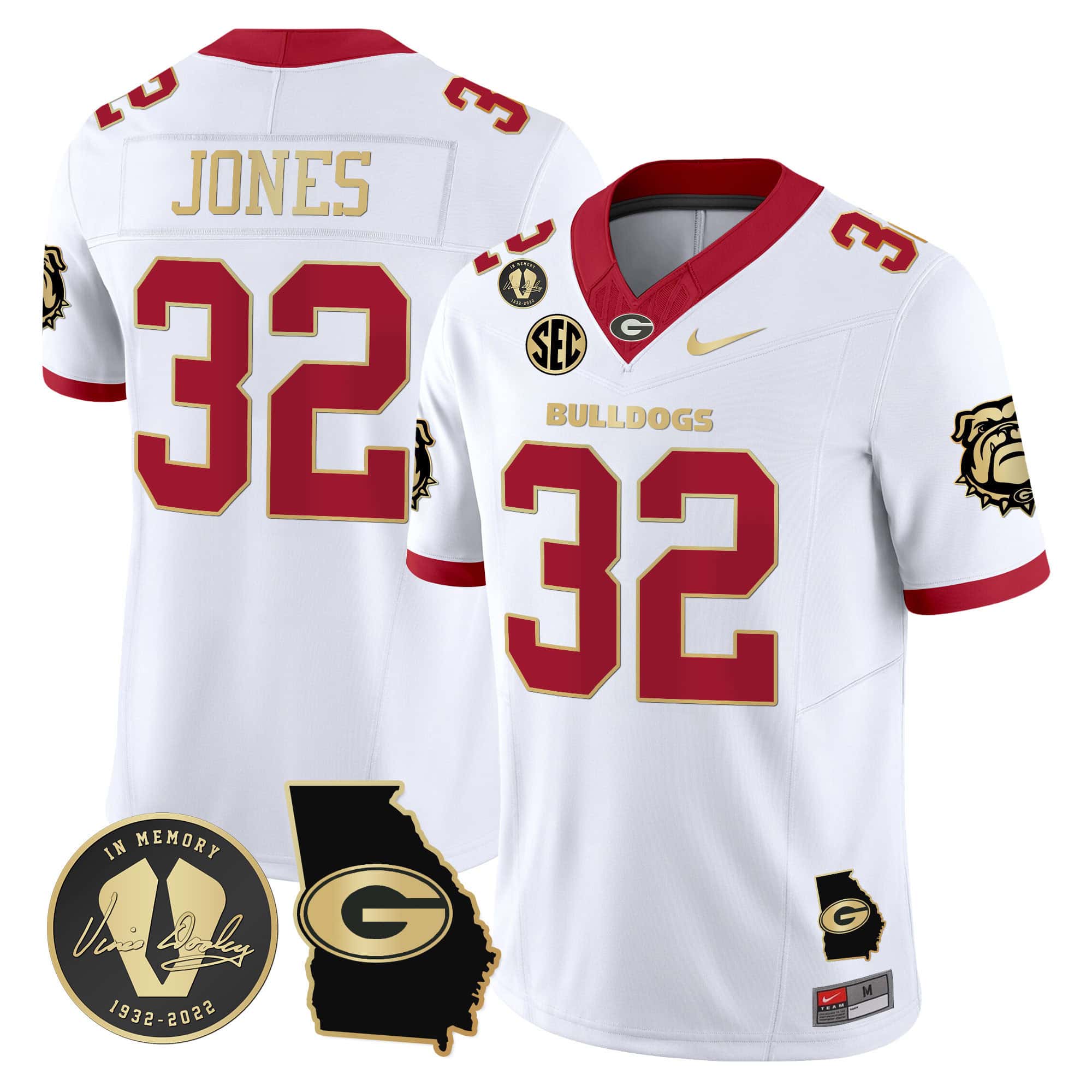 Georgia Bulldogs 2024 Vapor Football Jersey V5 – Georgia Map – All  Stitched   White Gold Trim #32 Cash Jones