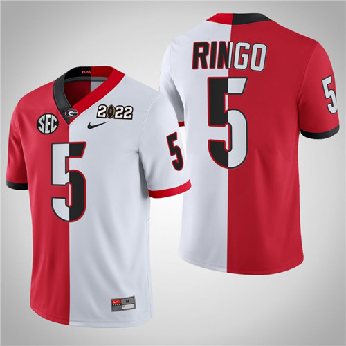 Georgia Bulldogs 5 Kelee Ringo Split Edition 2021 CFP National Champions Jersey Red White