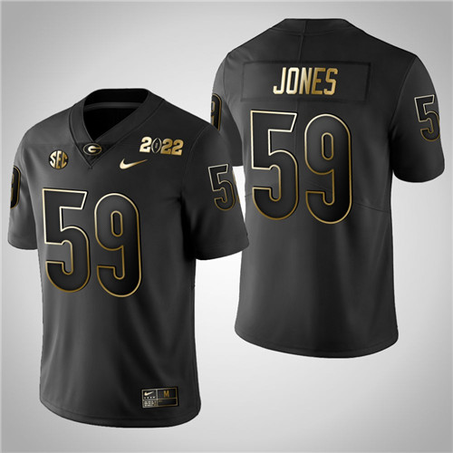 Georgia Bulldogs 59 Broderick Jones Golden 2021 National Champions Jersey Black