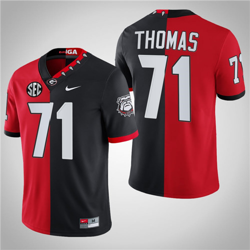 Georgia Bulldogs 71 Andrew Thomas 100th Season NFL Alumni Split Edition Jersey Red Black