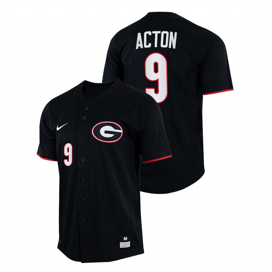 Georgia Bulldogs Corey Acton Men Black College Baseball Full-Button Jersey