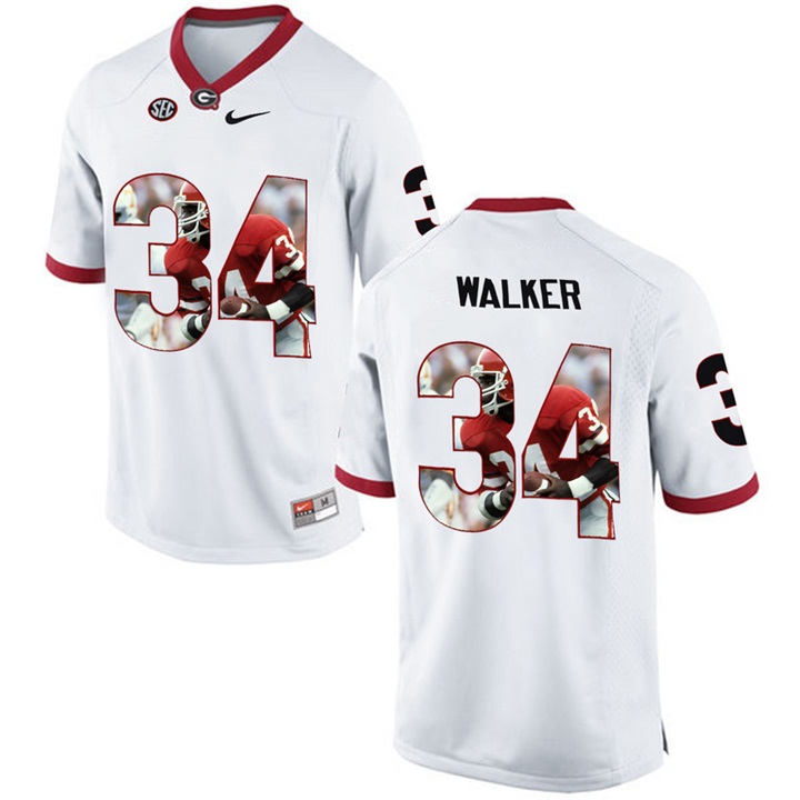 Georgia Bulldogs Herchel Walker White Printing Player Portrait Football Jersey