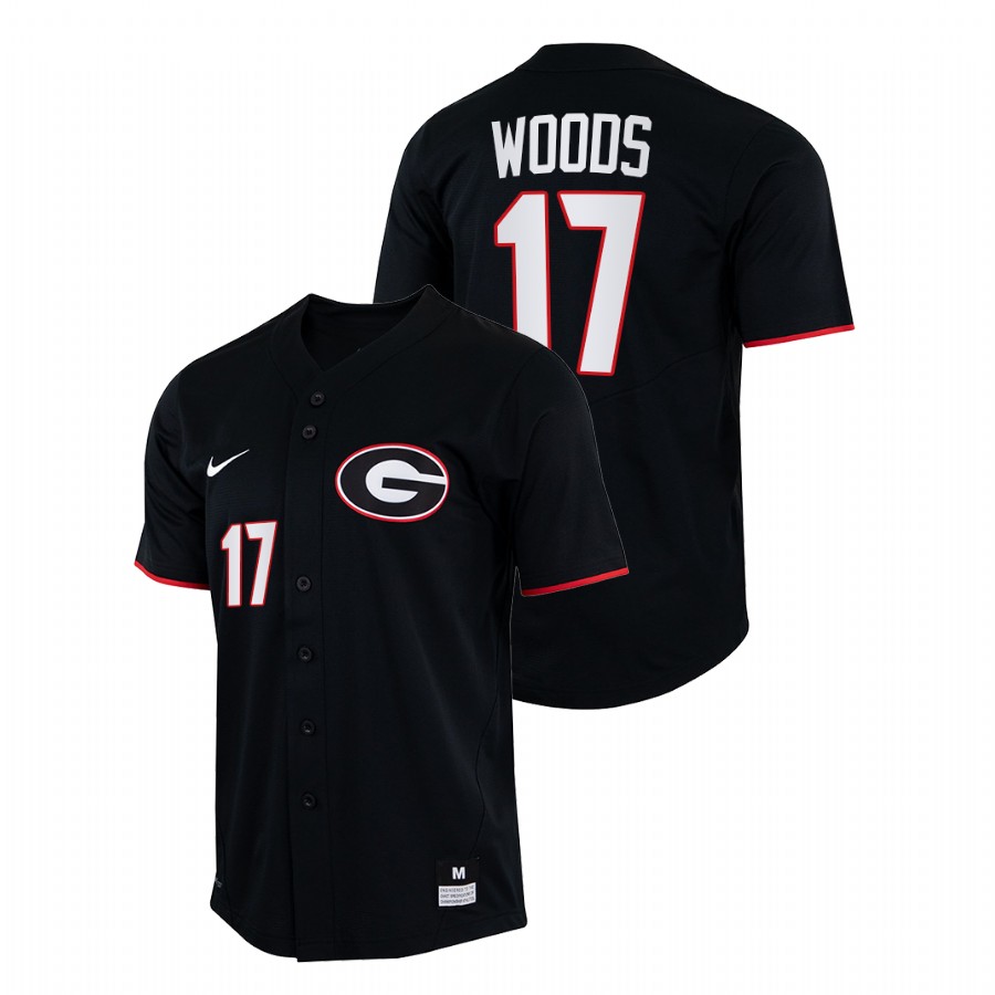 Georgia Bulldogs Jaden Woods Men Black College Baseball Full-Button Jersey