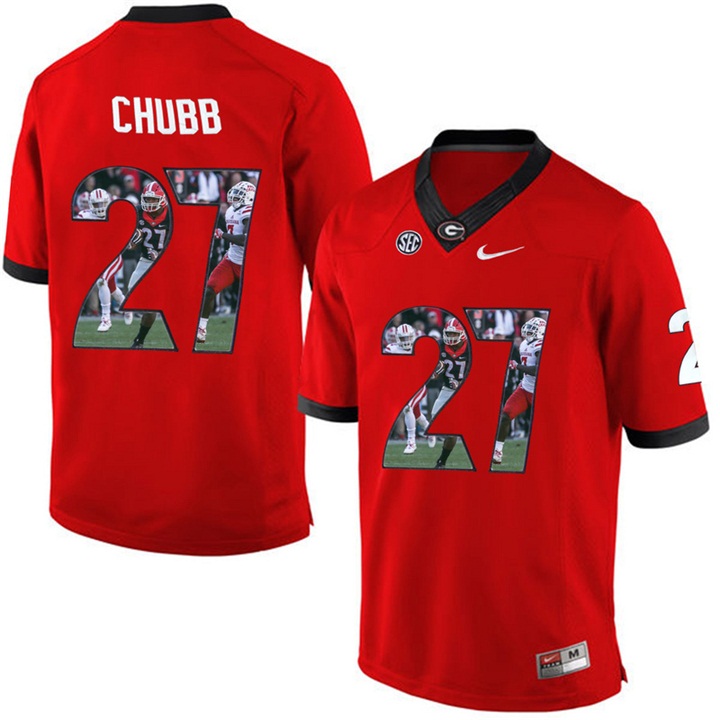 Georgia Bulldogs Nick Chubb Red Printing Player Portrait Football Jersey