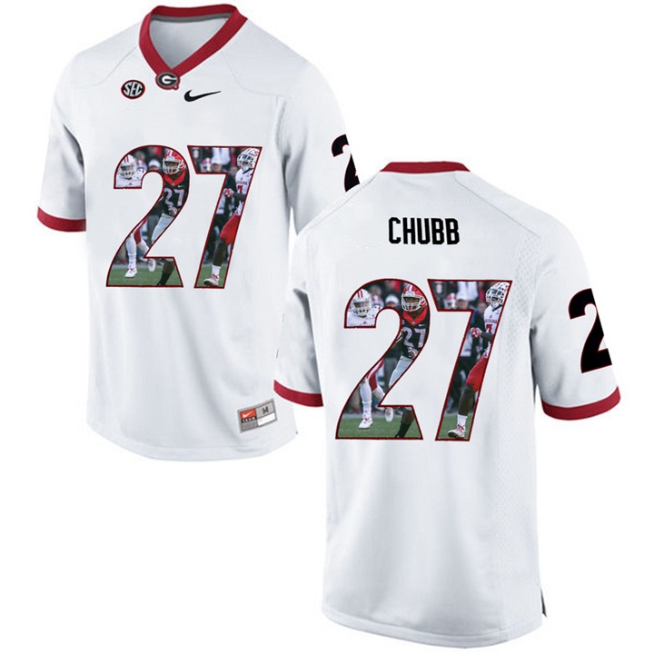 Georgia Bulldogs Nick Chubb White Printing Player Portrait Football Jersey