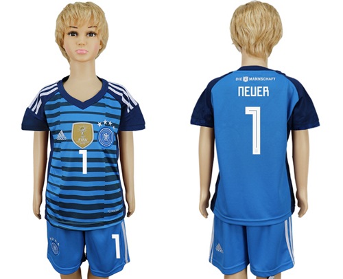 Germany #1 Neuer Blue Kid Soccer Country Jersey