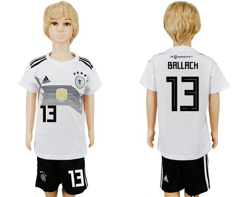 Germany #13 Ballack White Home Kid Soccer Country Jersey