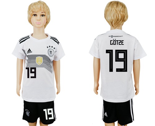 Germany #19 Gotze White Home Kid Soccer Country Jersey
