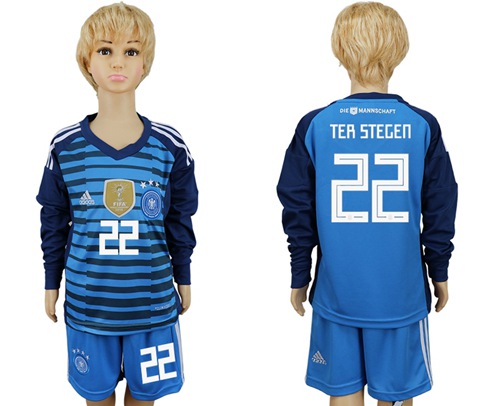 Germany #22 Ter Stegen Blue Long Sleeves Kid Soccer Country Jersey