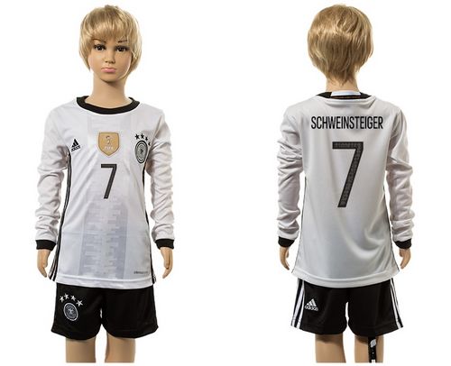 Germany #7 Schweinsteiger White Home Long Sleeve Kid Soccer Country Jersey