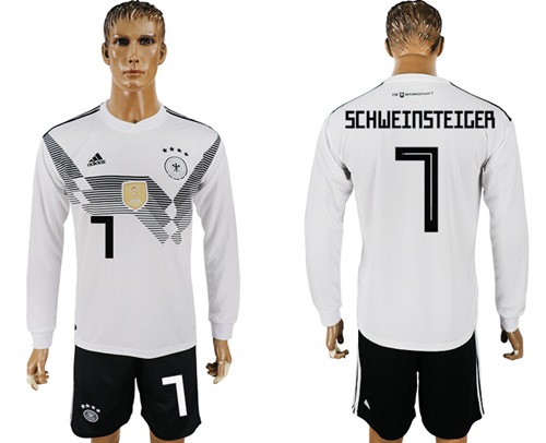 Germany #7 Schweinsteiger White Home Long Sleeves Soccer Country Jersey