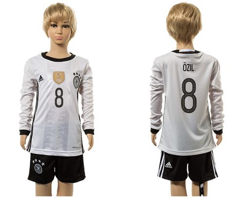 Germany #8 Ozil White Home Long Sleeve Kid Soccer Country Jersey