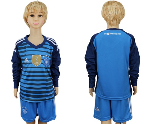 Germany Blank Blue Long Sleeves Kid Soccer Country Jersey