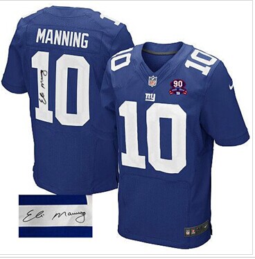 Giants #10 Eli Manning Royal Blue Team Color With 1925-2014 Season Patch Autographed Jersey