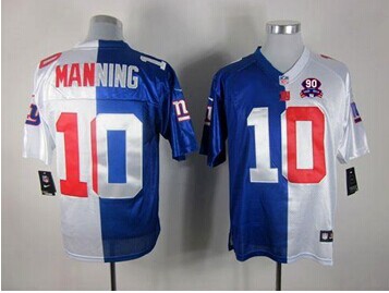 Giants #10 Eli Manning Royal Blue-White With 1925-2014 Season Patch Split Jersey
