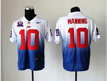Giants #10 Eli Manning Royal BlueWhite With 1925-2014 Season Patch Fadeaway Fashion Jersey