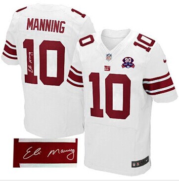 Giants #10 Eli Manning White With 1925-2014 Season Patch Autographed Jersey