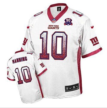 Giants #10 Eli Manning White With 1925-2014 Season Patch Drift Fashion Jersey