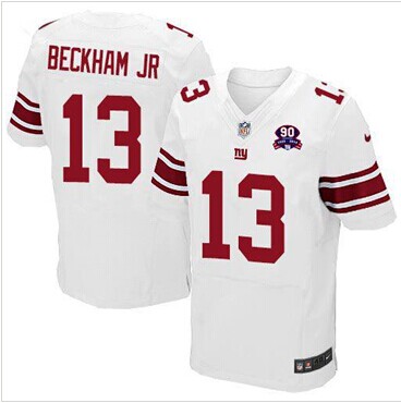Giants #13 Odell Beckham Jr White With 1925-2014 Season Patch Jersey