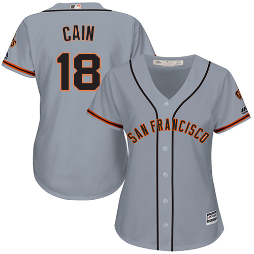 Giants #18 Matt Cain Grey Road Women's Stitched MLB Jersey