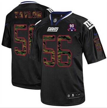 Giants #56 Lawrence Taylor Black With 1925-2014 Season Patch Jersey