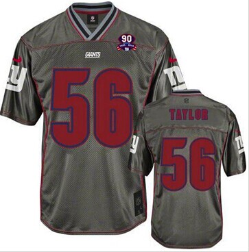 Giants #56 Lawrence Taylor Grey With 1925-2014 Season Patch Jersey
