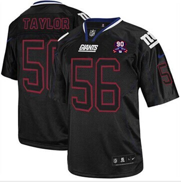 Giants #56 Lawrence Taylor Lights Out Black With 1925-2014 Season Patch Jersey