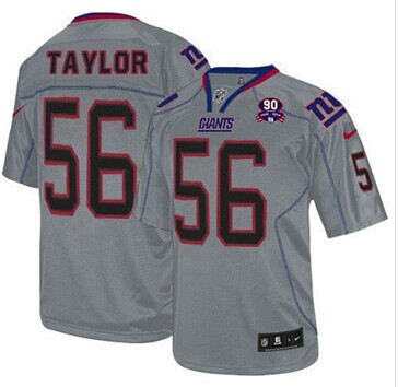 Giants #56 Lawrence Taylor Lights Out Grey With 1925-2014 Season Patch Jersey