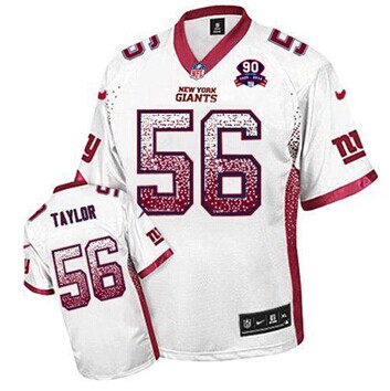 Giants #56 Lawrence Taylor White With 1925-2014 Season Patch Drift Fashion Jersey