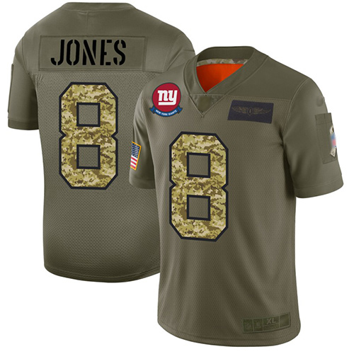 Giants #8 Daniel Jones Olive Camo Men's Stitched Football Limited 2019 Salute To Service Jersey