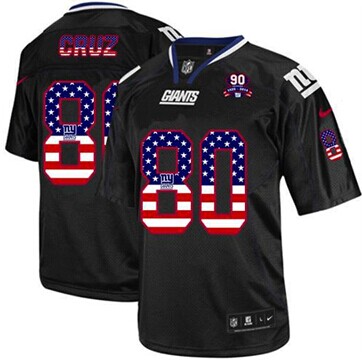 Giants #80 Victor Cruz Black With 1925-2014 Season Patch USA Flag Fashion Jersey