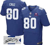 Giants #80 Victor Cruz Royal Blue Team Color With 1925-2014 Season Patch Autographed Jersey