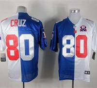 Giants #80 Victor Cruz Royal Blue-White With 1925-2014 Season Patch Split Jersey