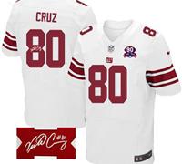 Giants #80 Victor Cruz White With 1925-2014 Season Patch Autographed Jersey