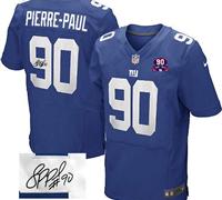 Giants #90 Jason Pierre-Paul Royal Blue Team Color With 1925-2014 Season Patch Autographed Jersey