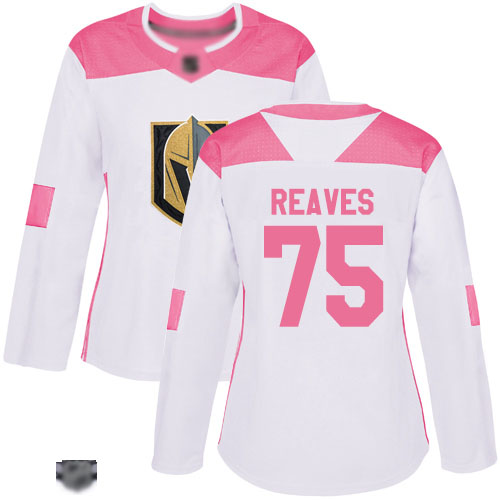 Golden Knights #75 Ryan Reaves White Pink Authentic Fashion Women's Stitched Hockey Jersey