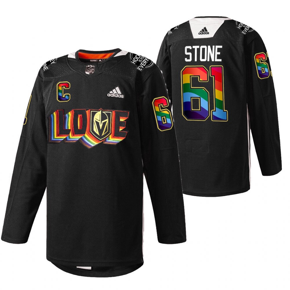 Golden Knights Mark Stone LGBTQ Pride Night 2022 Black Rainbow Practice Jersey