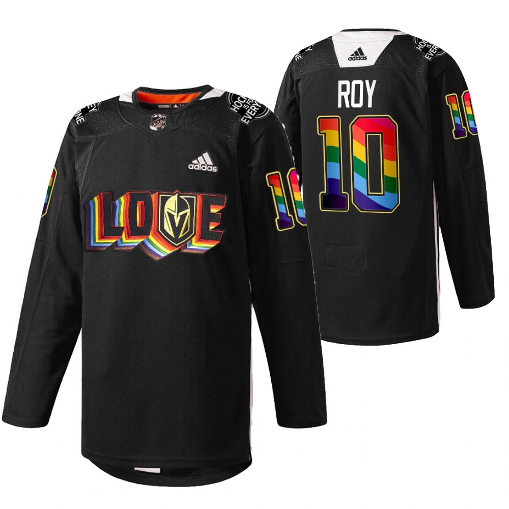 Golden Knights Nicolas Roy LGBTQ Pride Night 2022 Black Rainbow Practice Jersey