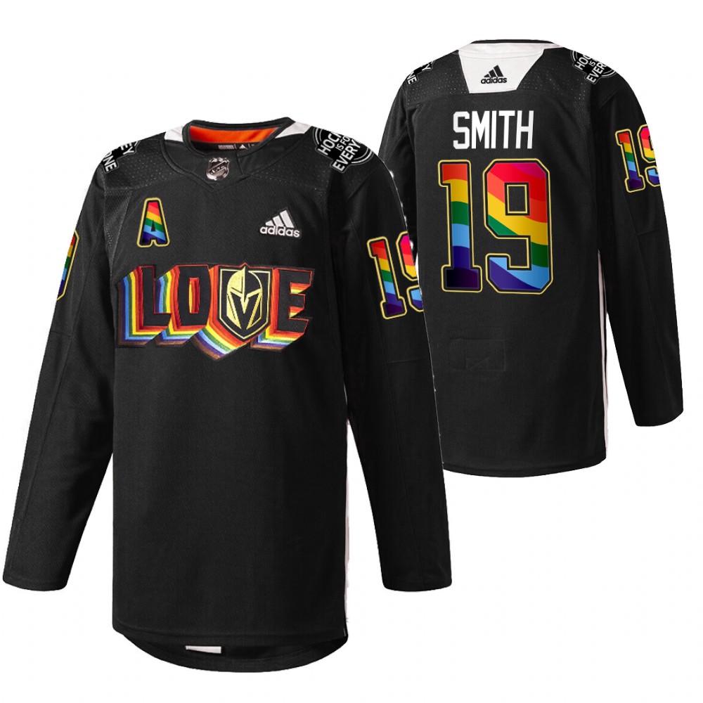 Golden Knights Reilly Smith LGBTQ Pride Night 2022 Black Rainbow Practice Jersey