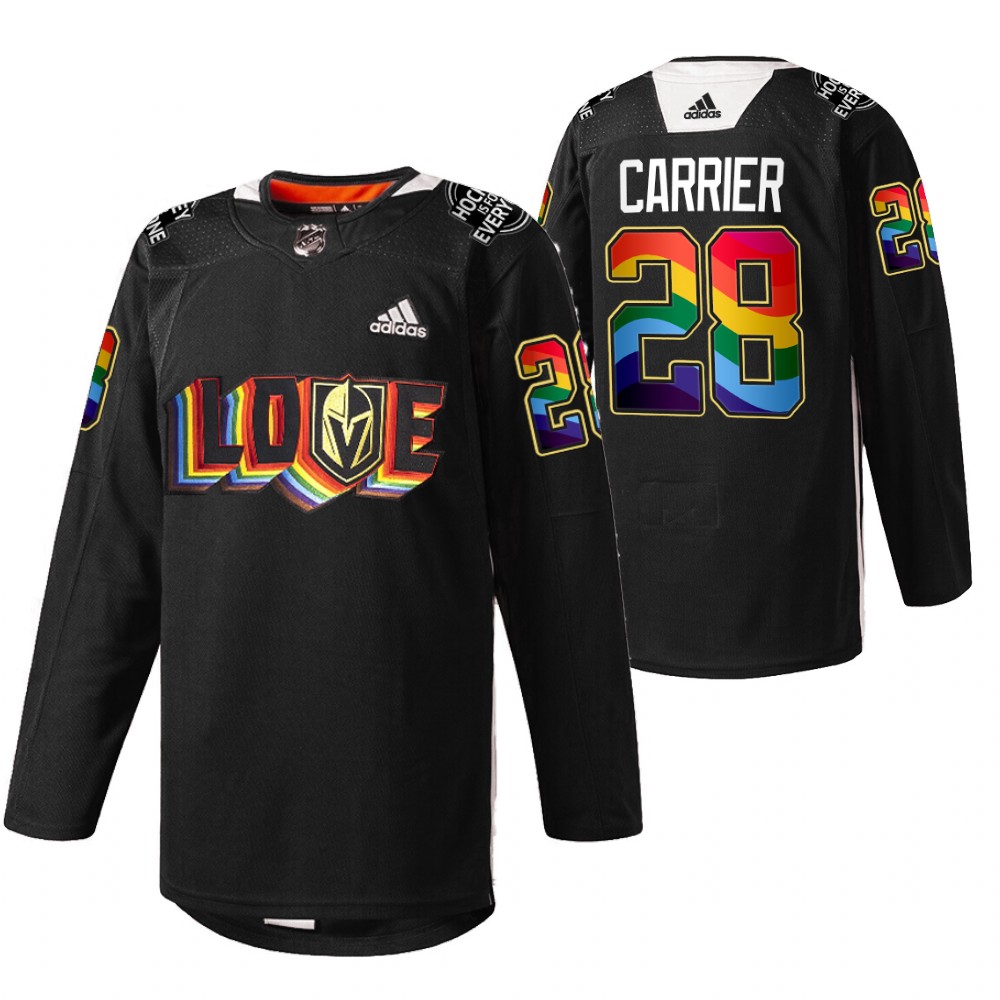 Golden Knights William Carrier LGBTQ Pride Night 2022 Black Rainbow Practice Jersey